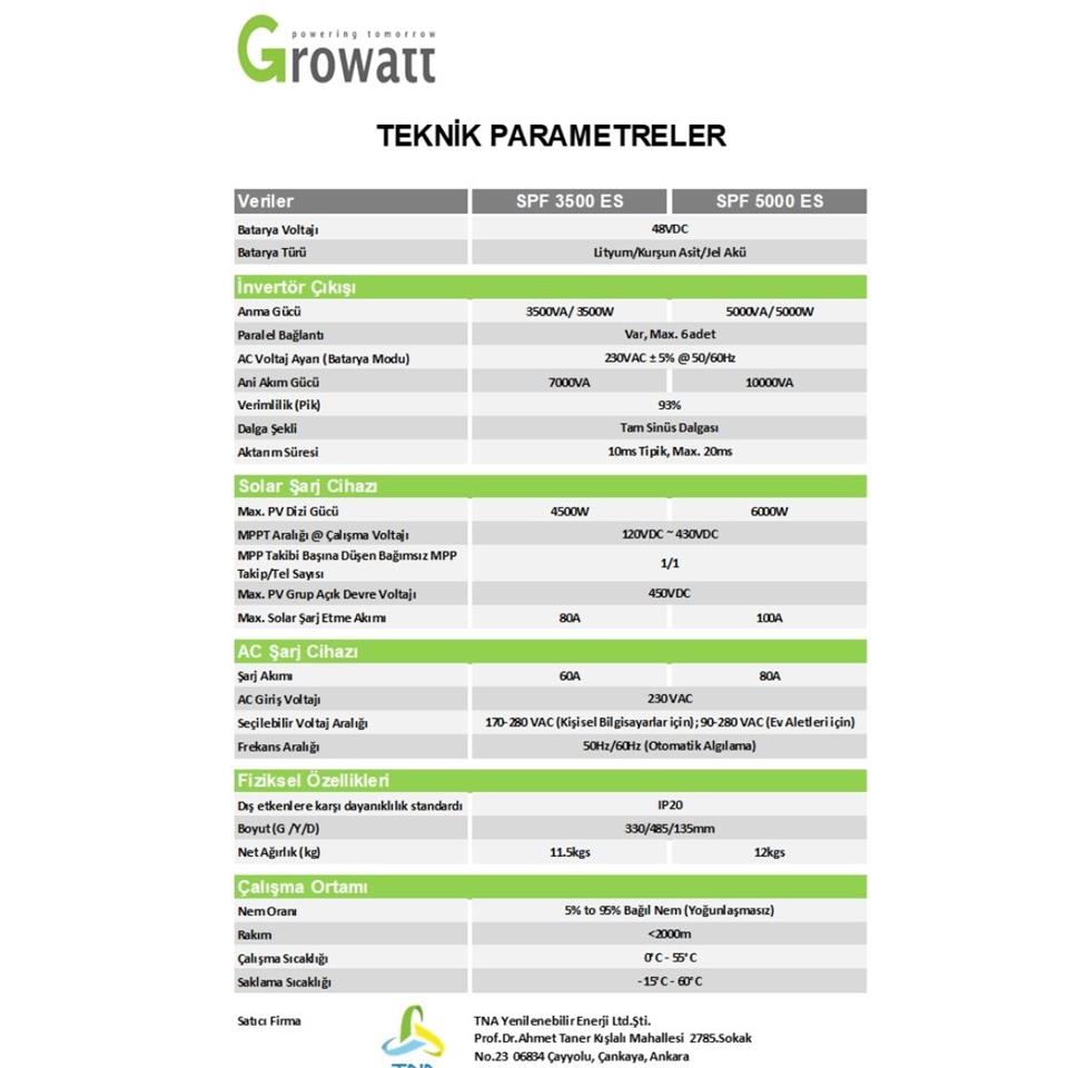 Growatt Offgrid Akıllı İnverter 3,5KW SPF 3500 ES